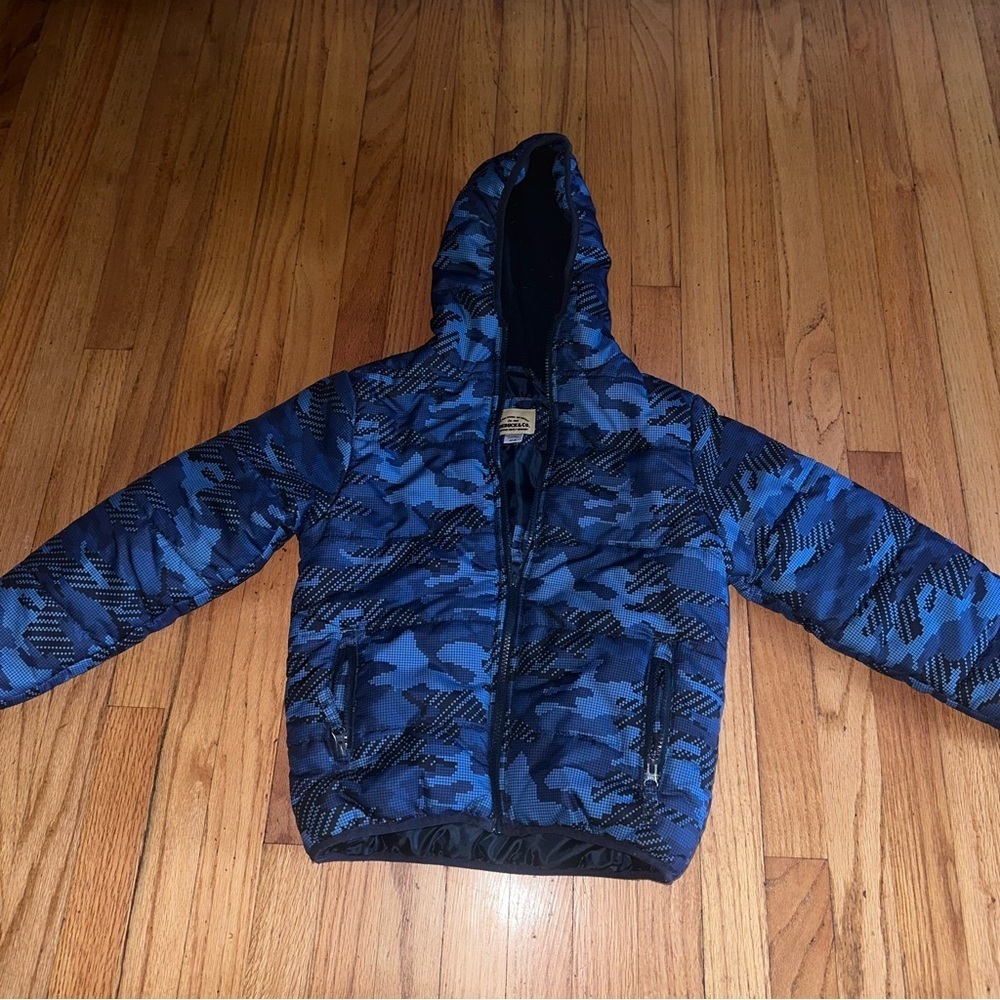 Stylish Blue Camouflage Kids Puffer Jacket